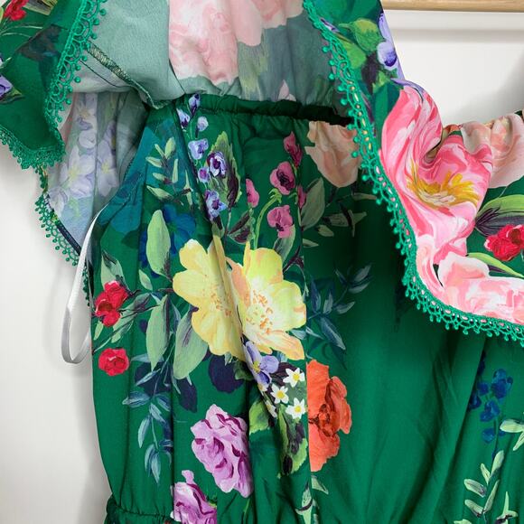 Marchesa Notte Emerald Roses Off Shoulder Mini Dress Womens 4 - Picture 13 of 16